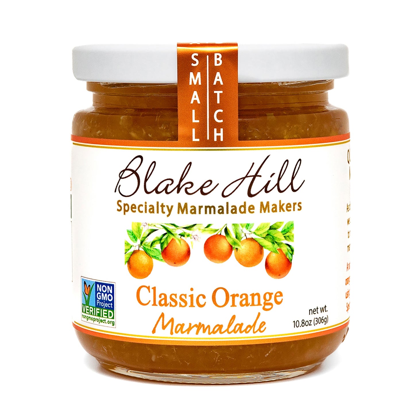 Jar of Blake Hill Classic Orange Marmalade on a white background