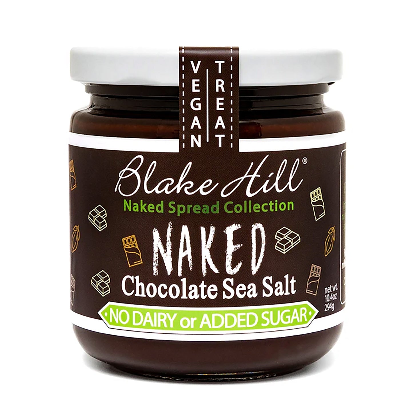 Jar of Blake Hill Naked Chocolate Sea Salt spread on a white background