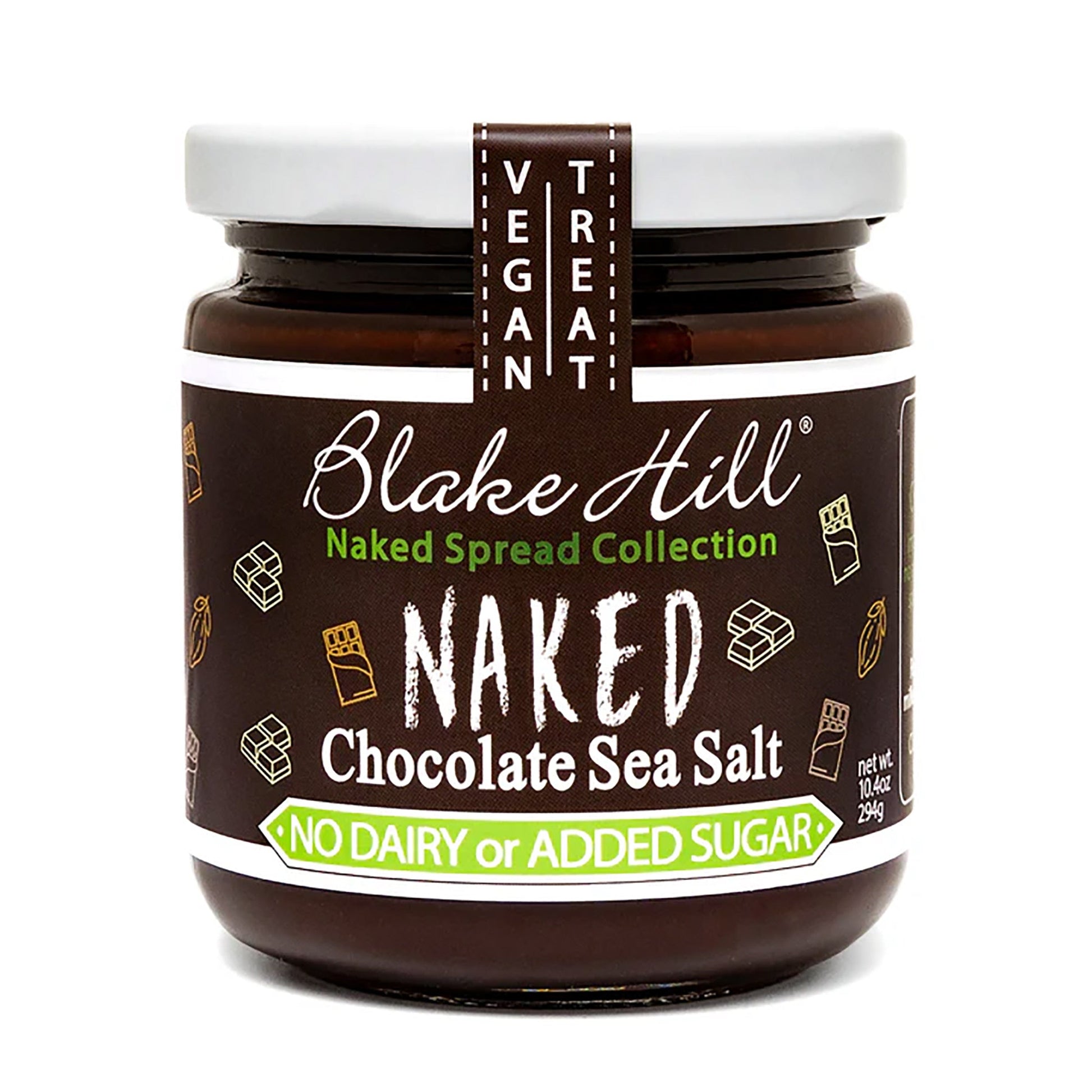 Jar of Blake Hill Naked Chocolate Sea Salt spread on a white background