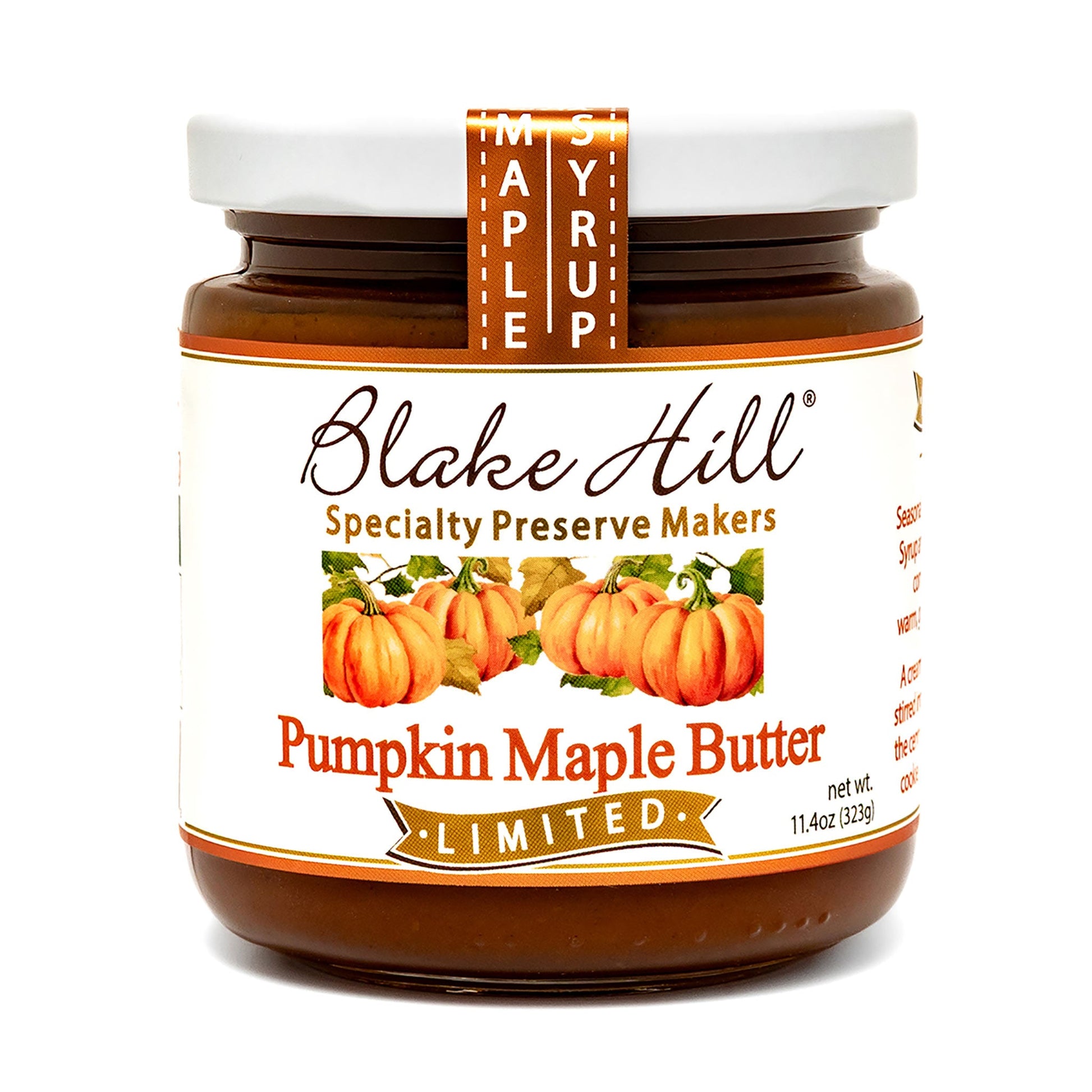 Jar of Blake Hill Pumpkin Maple Butter with pumpkins on the label