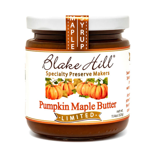 Jar of Blake Hill Pumpkin Maple Butter with pumpkins on the label