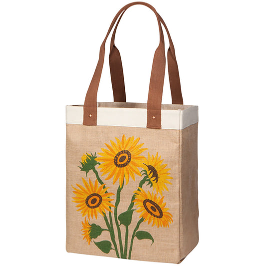 Jute Sunflowers Tote Bag