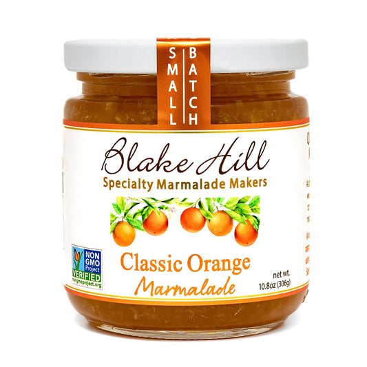 Jar of Blake Hill Classic Orange Marmalade on a white background