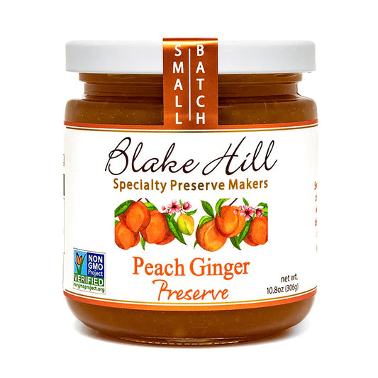 Jar of Blake Hill Peach Ginger Preserve on a white background