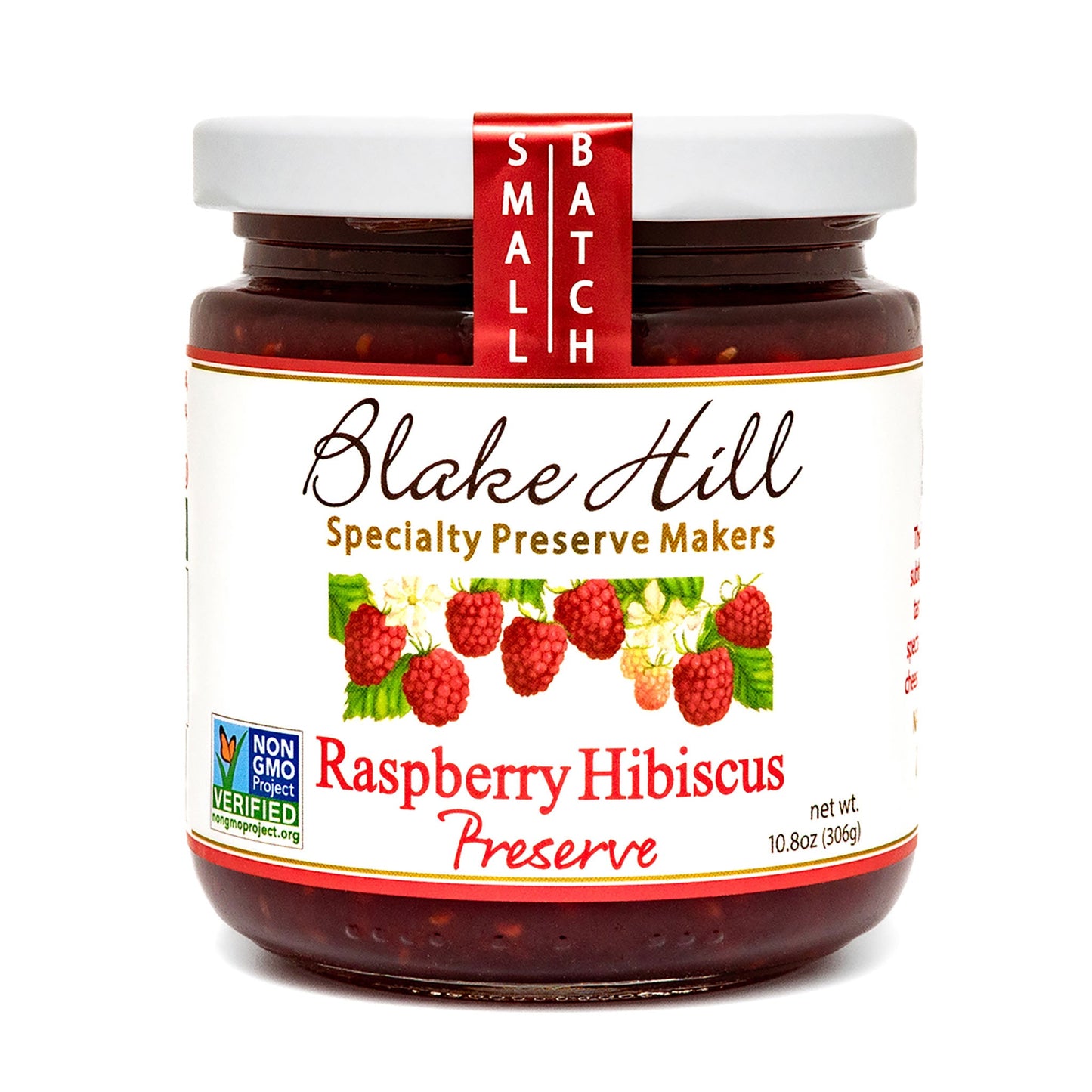 Jar of Blake Hill Raspberry Hibiscus Preserve on a white background