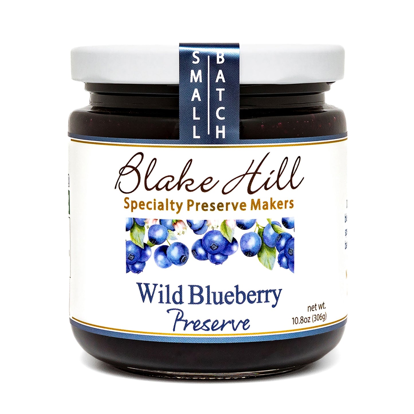 Jar of Blake Hill Wild Blueberry Preserve on a white background